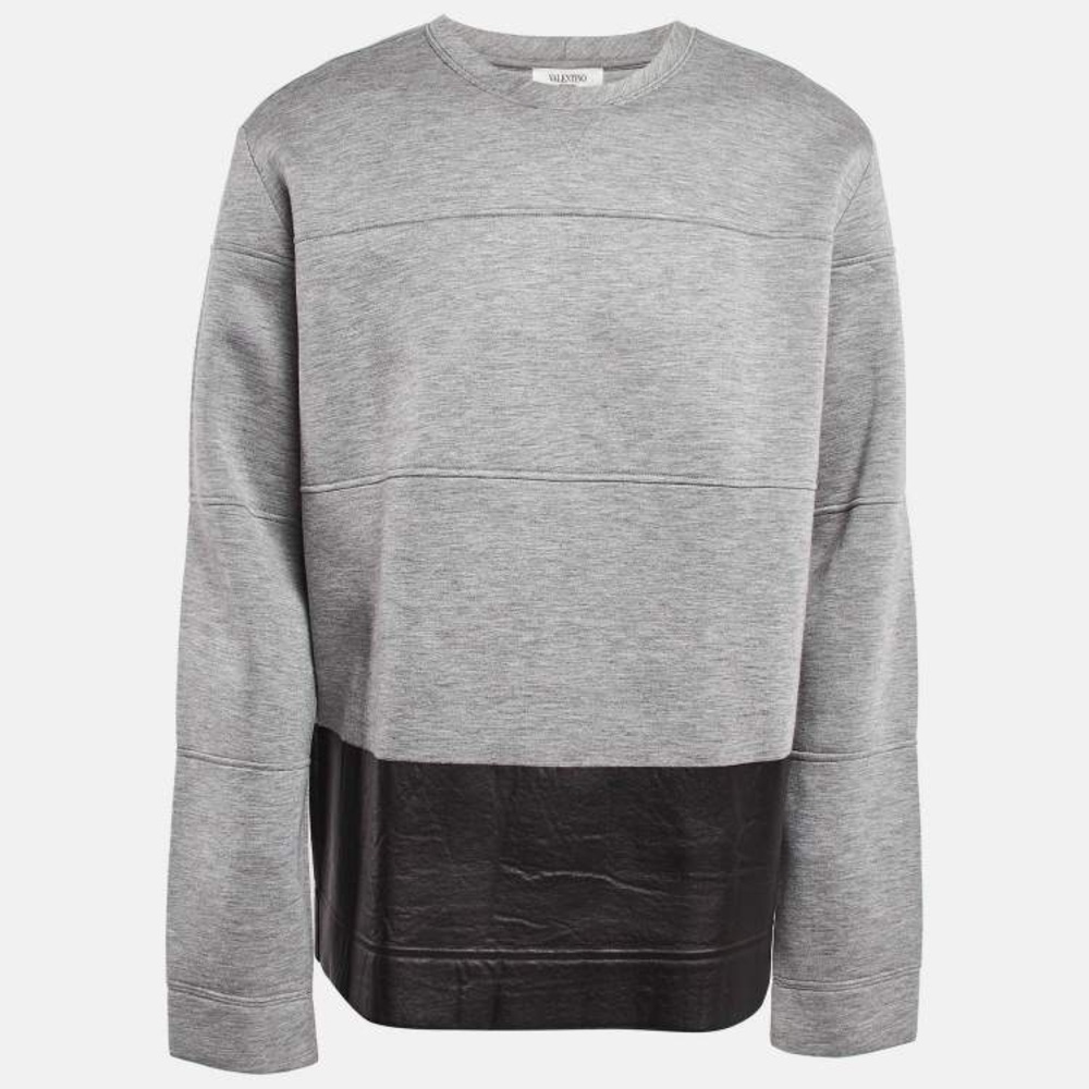 Valentino grey leather trim neoprene sweatshirt